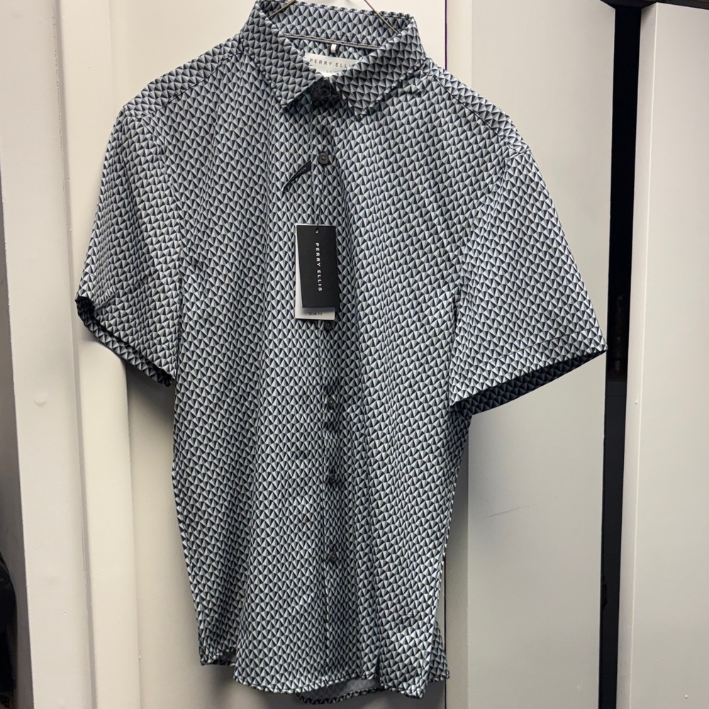 Theory Men's Short-Sleeve Geometric Button-Down Shirt in Black and White